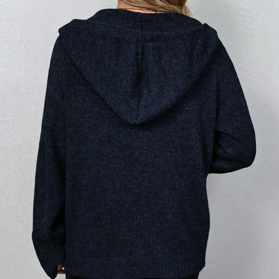 Oversize-Strickjacke für Damen – Kapuze, Knöpfe, Strukturstrick
