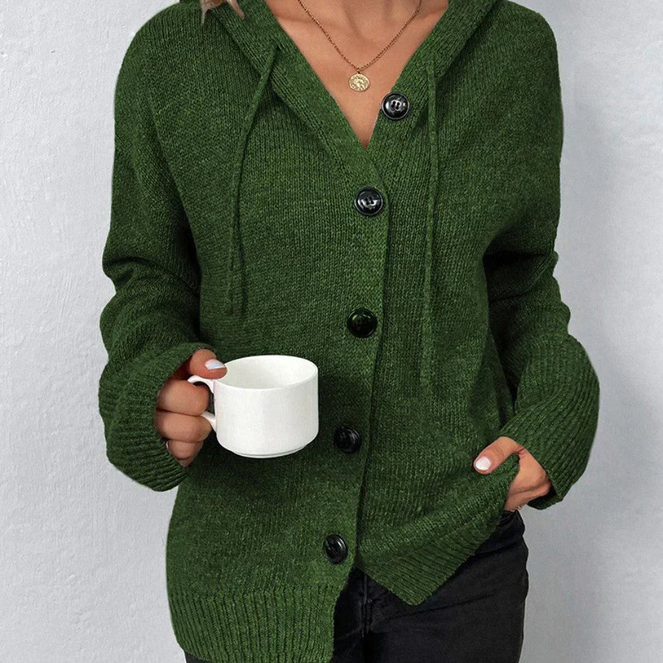 Oversize-Strickjacke für Damen – Kapuze, Knöpfe, Strukturstrick