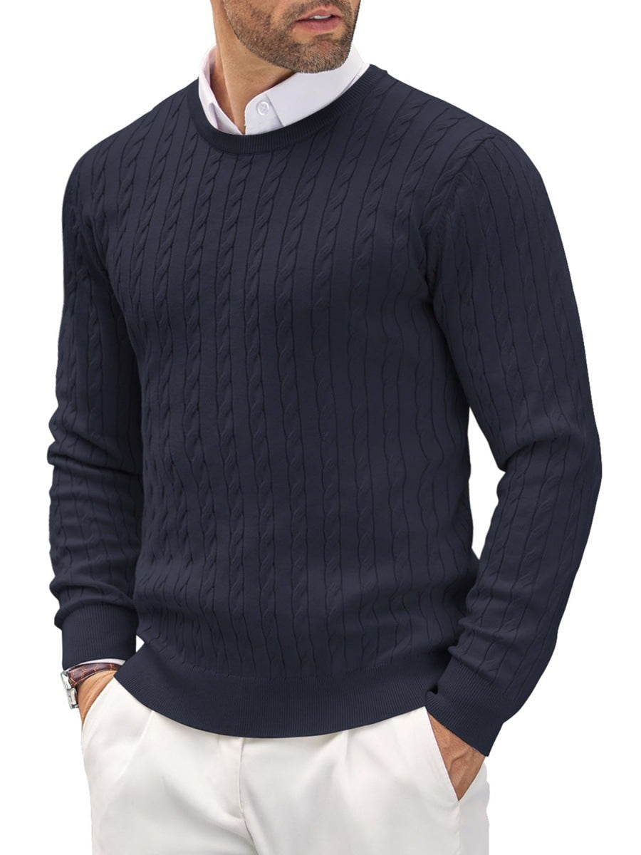 Fitted Men's Knit Sweater - Slim Cable Knit, Cotton, Casual