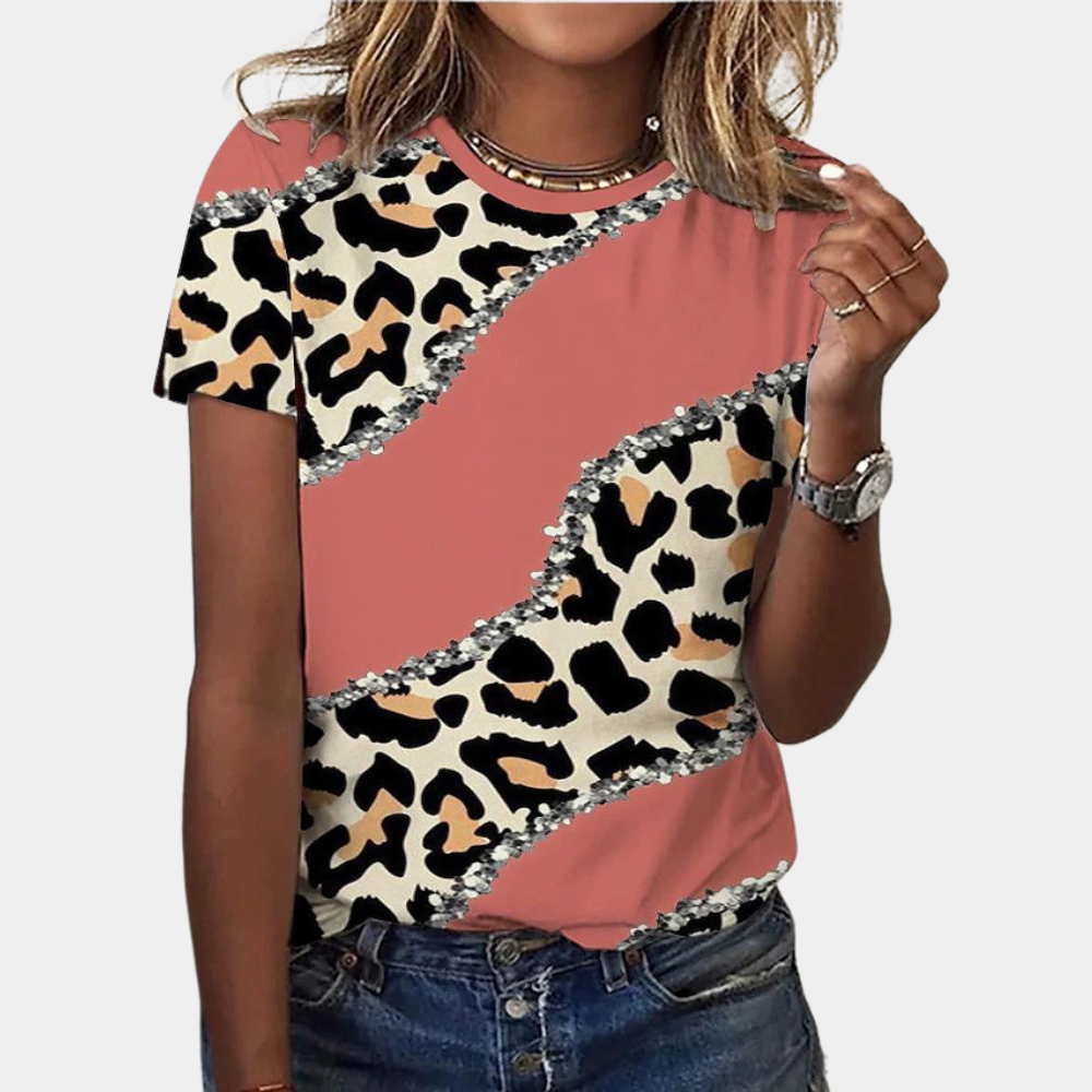 Strahlende Sommerbluse für Damen – abstrakter Druck, Baumwolle, für Frühling und Sommer