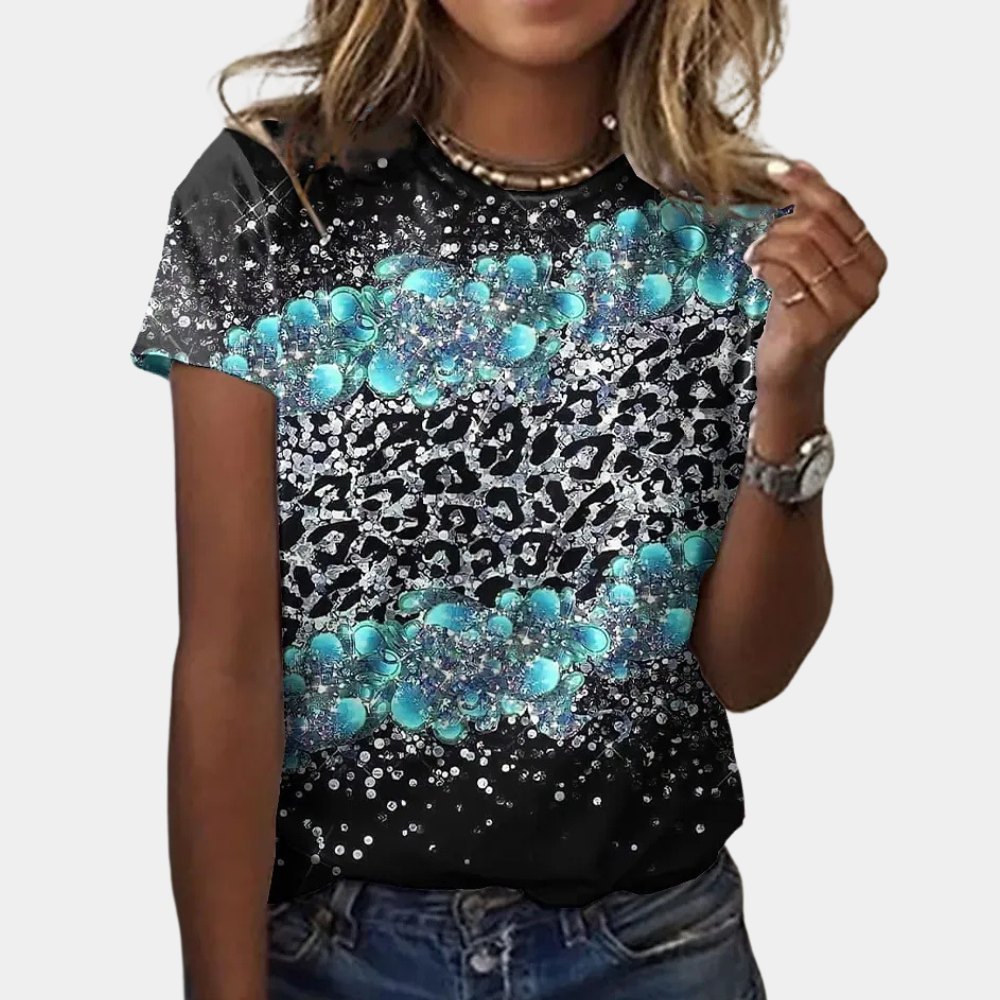 Strahlende Sommerbluse für Damen – abstrakter Druck, Baumwolle, für Frühling und Sommer