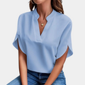 Breathable women’s blouse – short sleeve v-neck, lightweight material, for any occasion