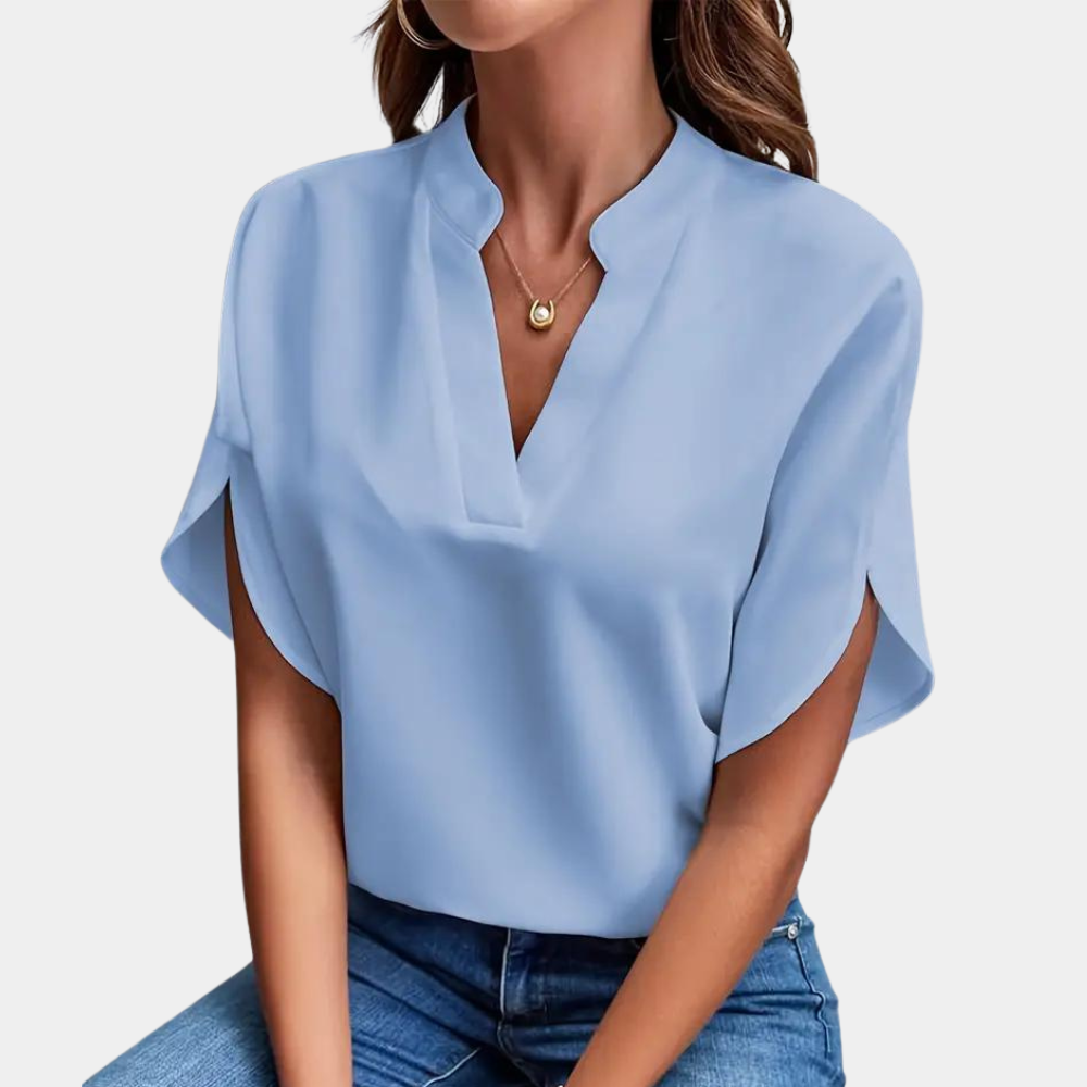 Breathable women’s blouse – short sleeve v-neck, lightweight material, for any occasion