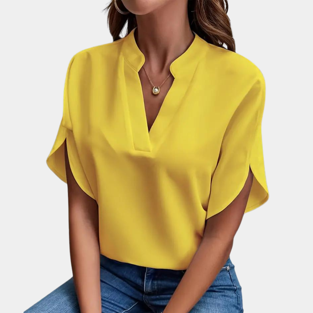 Breathable women’s blouse – short sleeve v-neck, lightweight material, for any occasion