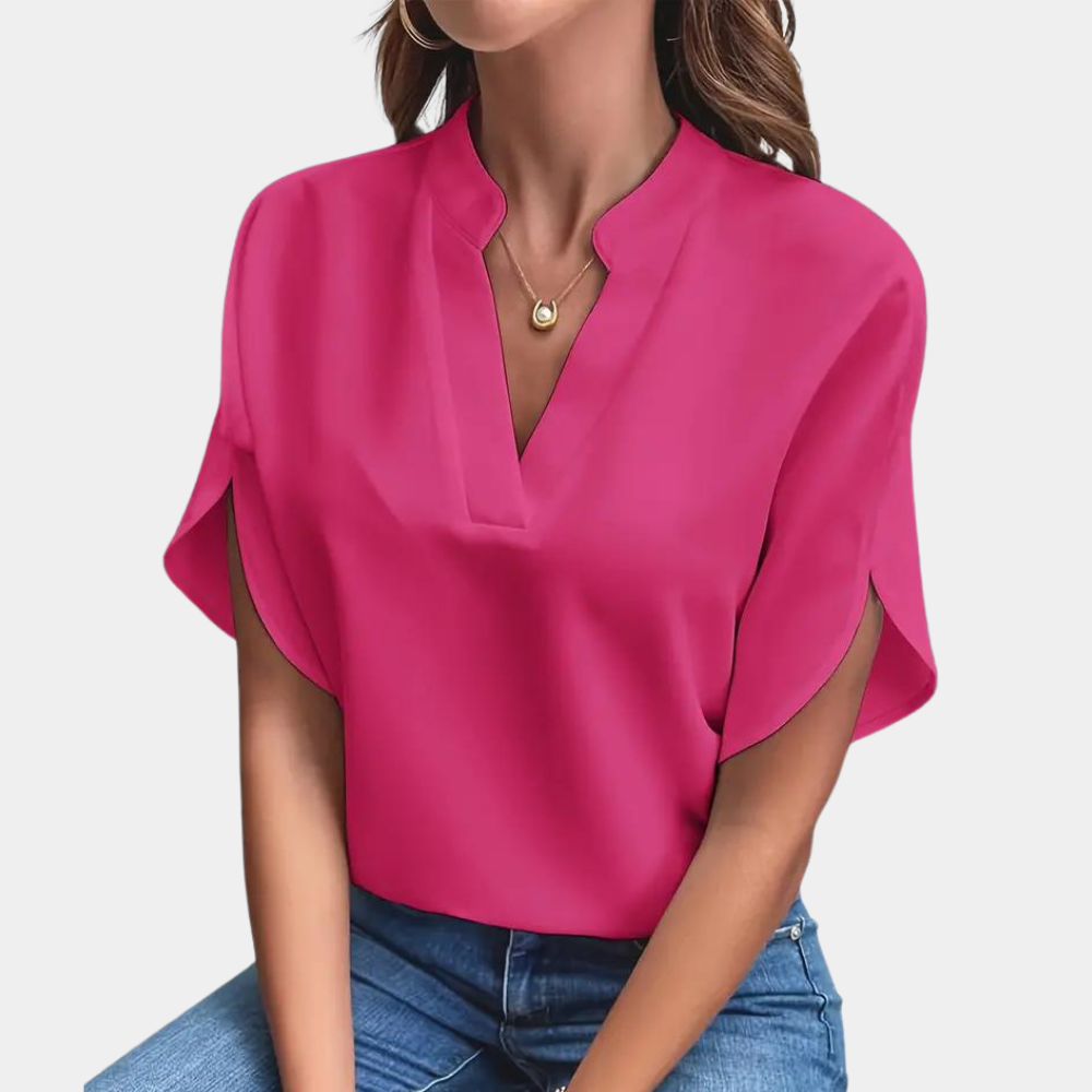 Breathable women’s blouse – short sleeve v-neck, lightweight material, for any occasion