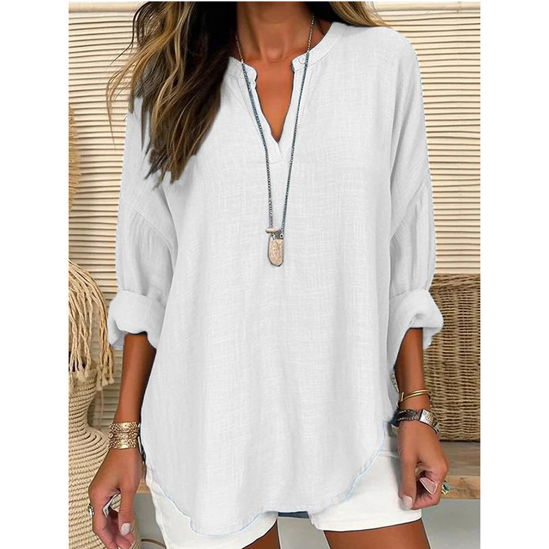 Breathable women's oversized top – V-neck design, soft cotton, for spring and summer