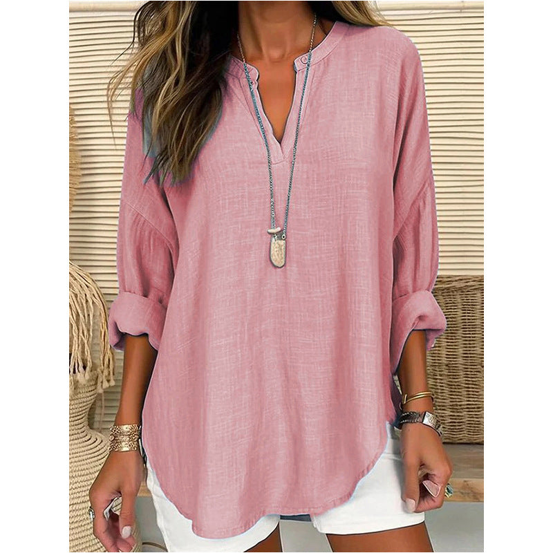 Breathable women's oversized top – V-neck design, soft cotton, for spring and summer