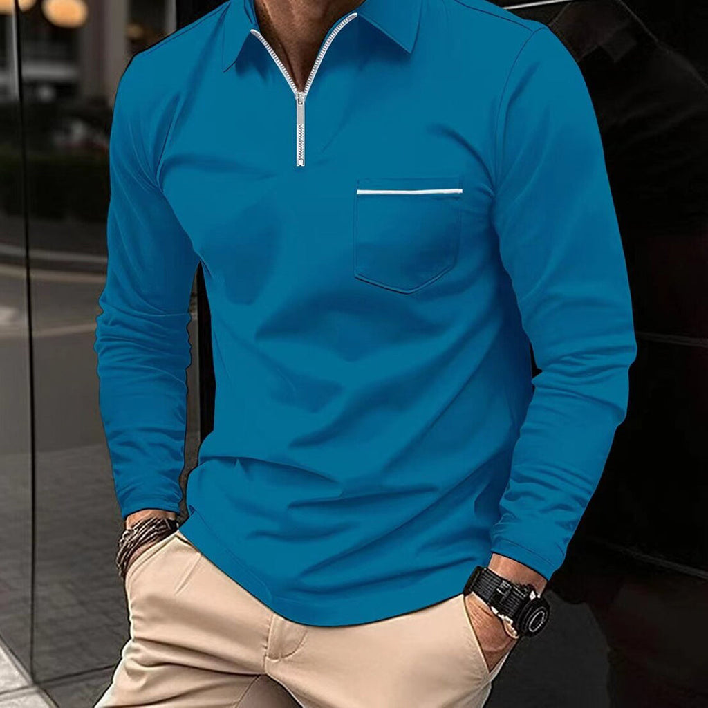 Breathable men’s long sleeve polo shirt – zippered design, for casual and office wear