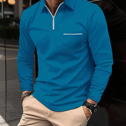 Breathable men’s long sleeve polo shirt – zippered design, for casual and office wear