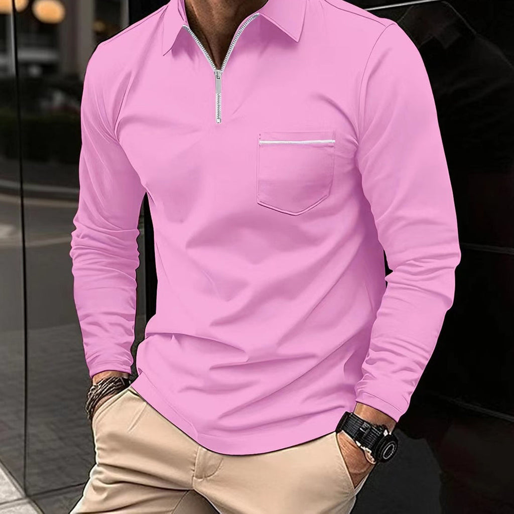 Breathable men’s long sleeve polo shirt – zippered design, for casual and office wear
