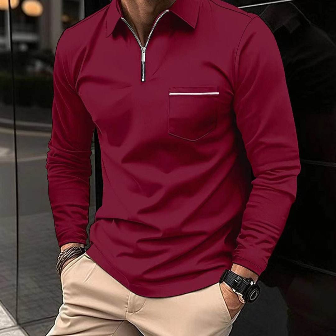 Breathable men’s long sleeve polo shirt – zippered design, for casual and office wear