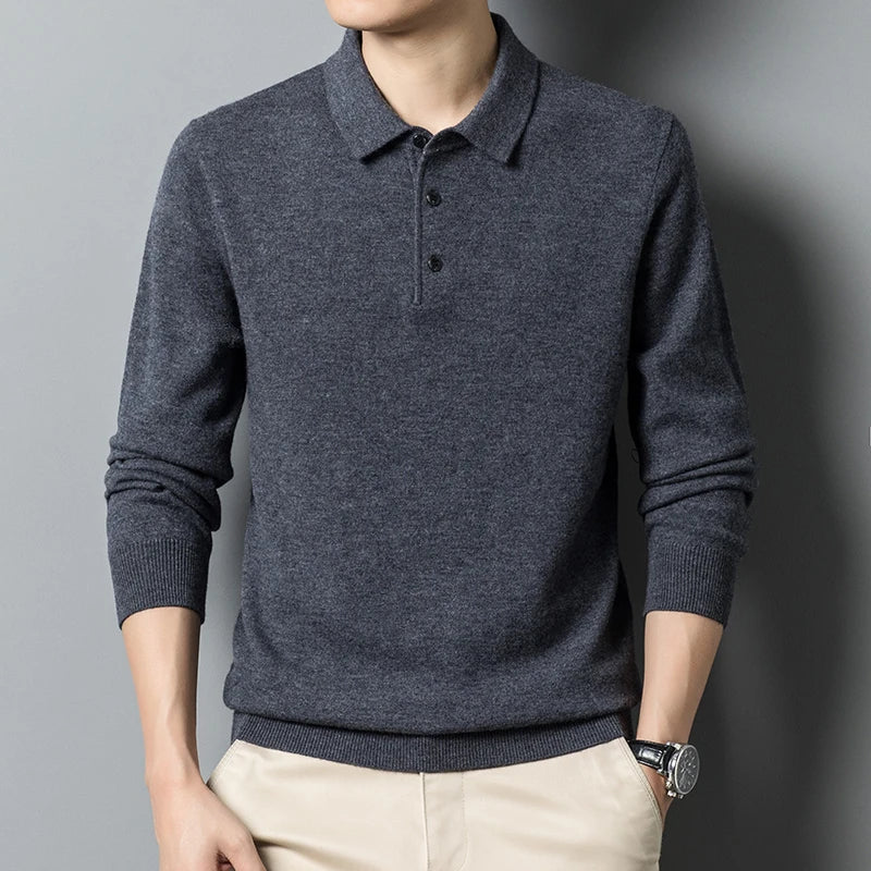 Soft Classic Men's Polo Sweater - Long Sleeve Knit, Casual