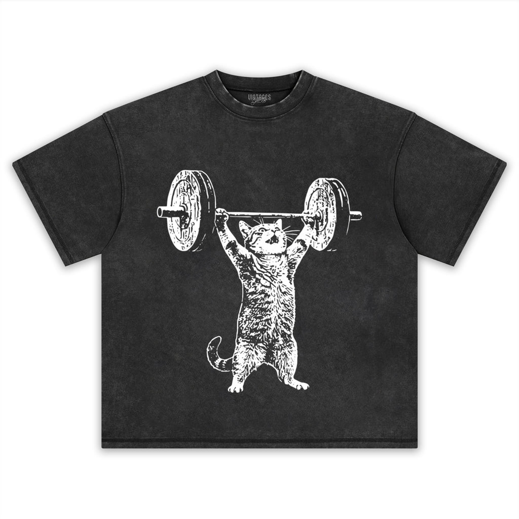 WEIGHT LIFTING GYM CAT TANK TOP & TEE & LONG SLEEVE & LAYERED LS & HOODIE