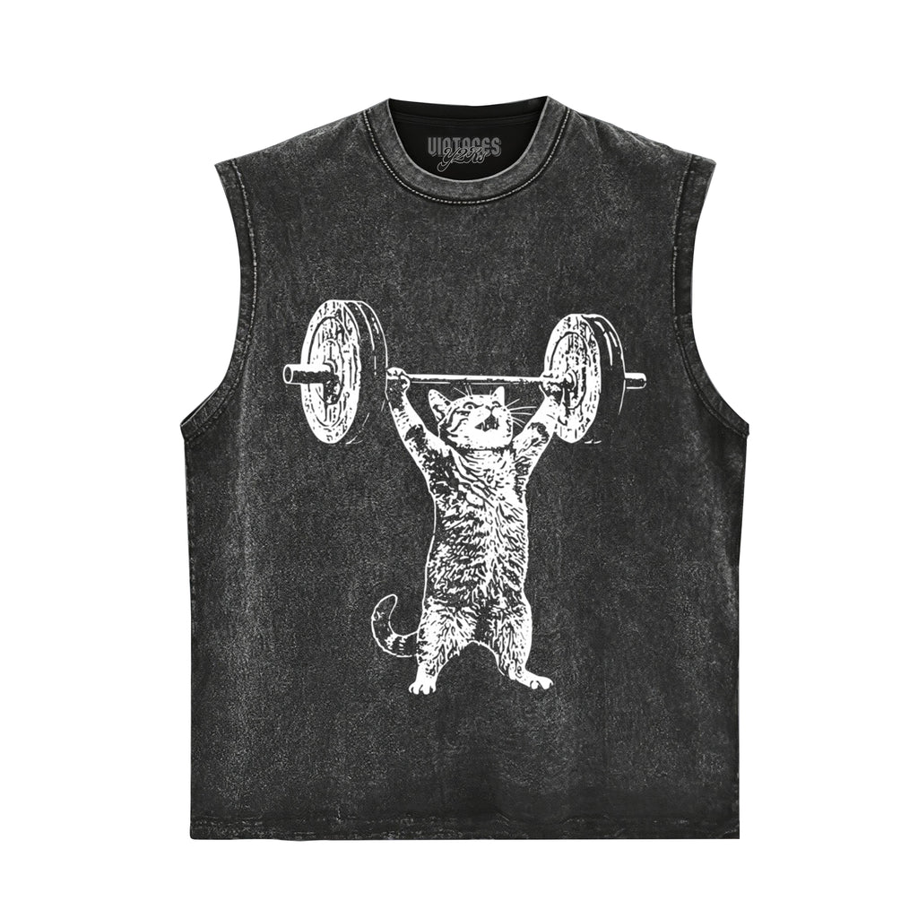 WEIGHT LIFTING GYM CAT TANK TOP & TEE & LONG SLEEVE & LAYERED LS & HOODIE