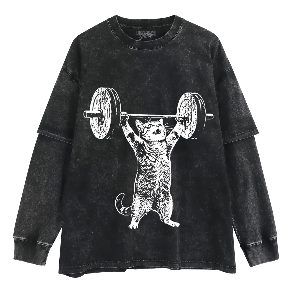WEIGHT LIFTING GYM CAT TANK TOP & TEE & LONG SLEEVE & LAYERED LS & HOODIE