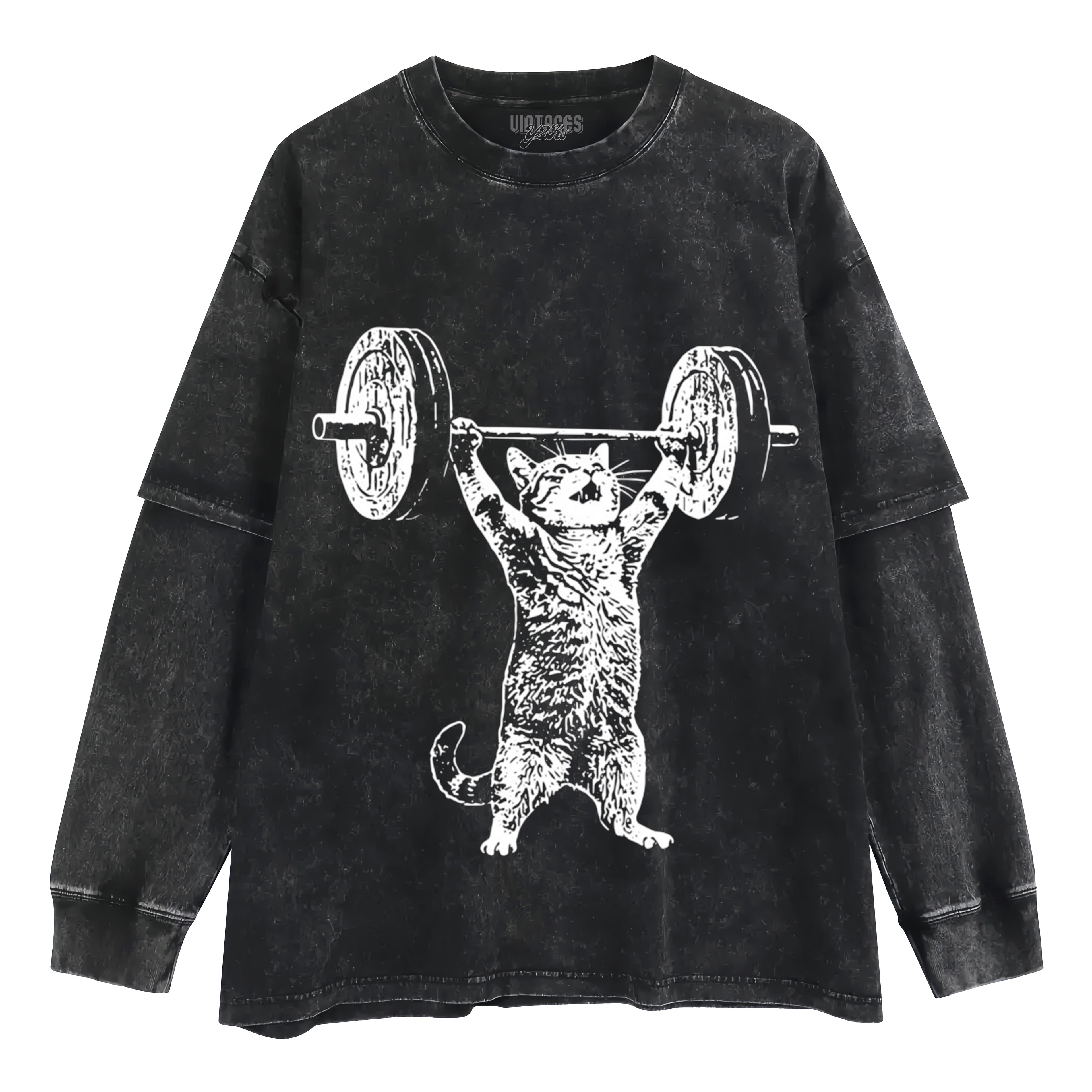 WEIGHT LIFTING GYM CAT TANK TOP & TEE & LONG SLEEVE & LAYERED LS & HOODIE