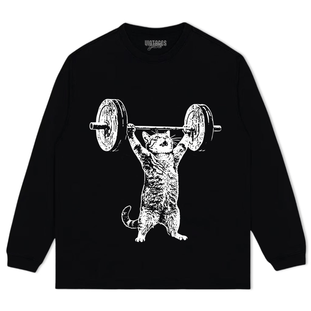 WEIGHT LIFTING GYM CAT TANK TOP & TEE & LONG SLEEVE & LAYERED LS & HOODIE