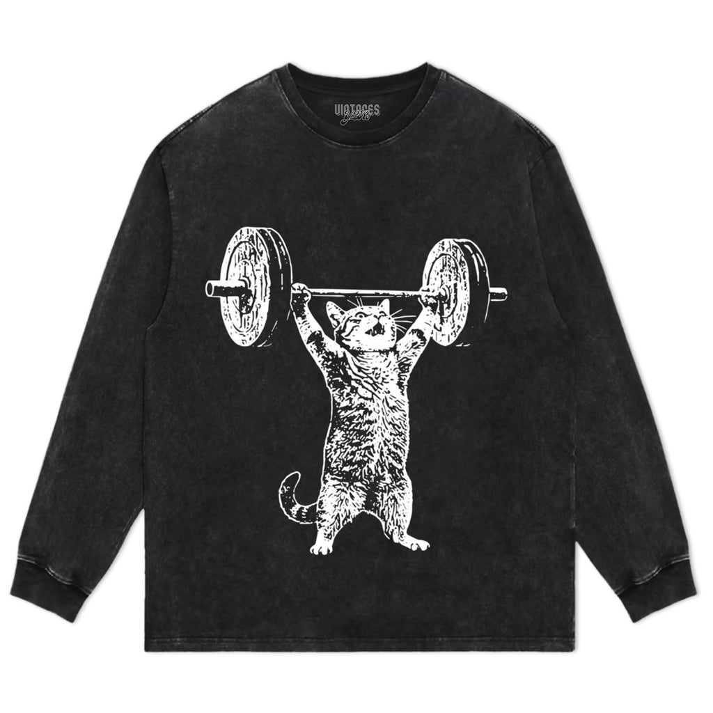 WEIGHT LIFTING GYM CAT TANK TOP & TEE & LONG SLEEVE & LAYERED LS & HOODIE