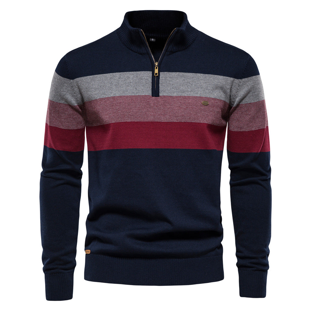 Soft Classic Men’s Zip Pullover - Striped Cotton Casual