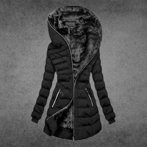 Warm Women's Quilted Jacket - Mid Thigh, Faux Fur Lined