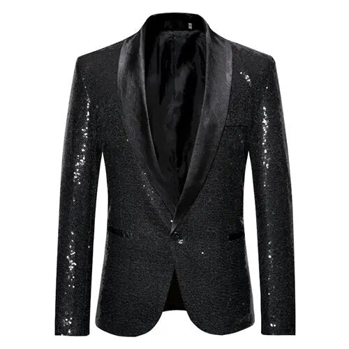 Waterproof men’s blazer jacket – fleece-lined, shiny gold sequin, for formal and casual occasions