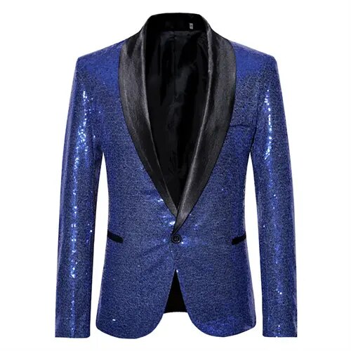 Waterproof men’s blazer jacket – fleece-lined, shiny gold sequin, for formal and casual occasions