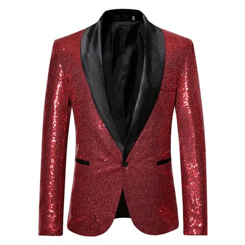 Waterproof men’s blazer jacket – fleece-lined, shiny gold sequin, for formal and casual occasions