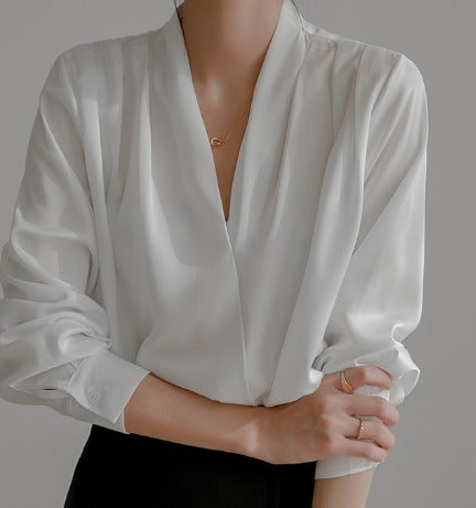Women's Puff Sleeve Blouse, V-Neck Elegant Top for Casual and Formal Wear, Breathable Fabric, Available in Blue and Black