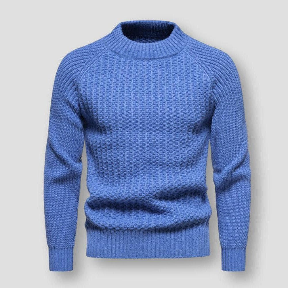Warm Men's Waffle Knit Sweater - Crewneck, Wool, Winter
