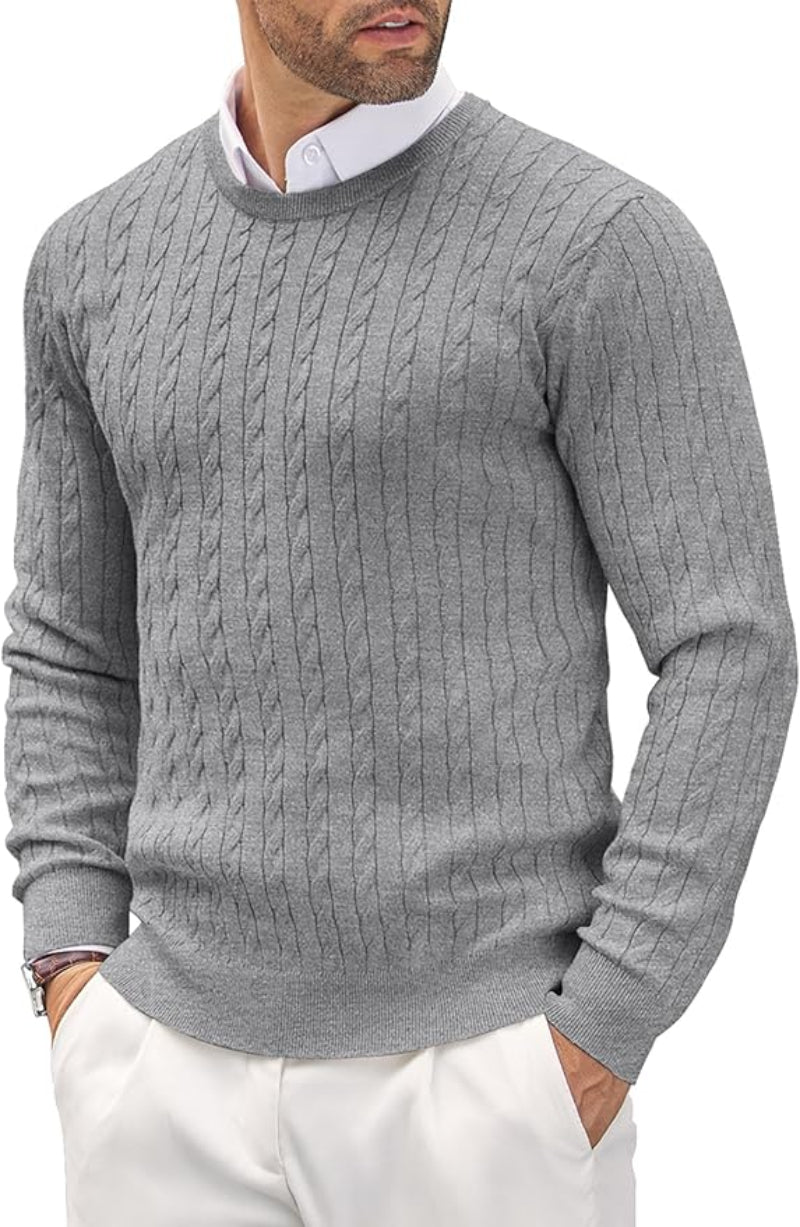 Fitted Men's Knit Sweater - Slim Cable Knit, Cotton, Casual