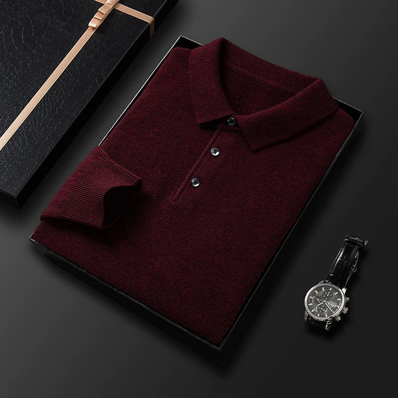 Soft Classic Men's Polo Sweater - Long Sleeve Knit, Casual