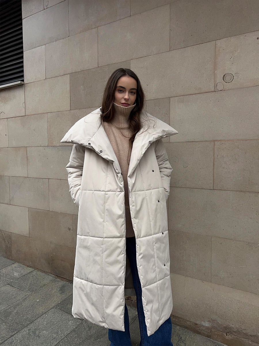 Warm Oversized Women Long Coat - Quilted Cotton For Winter