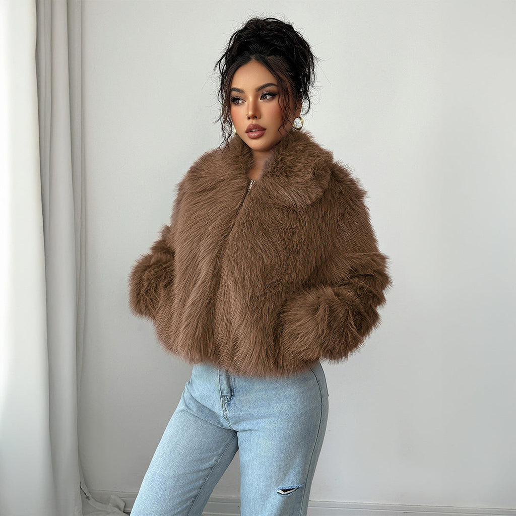 Warm Cozy Women’s Overcoat - Boxy Hip, Faux Fur, Winter