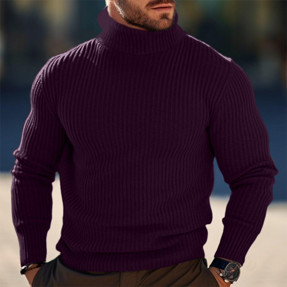 Warm Men Turtleneck Sweater - Ribbed Wool, Winter Layering