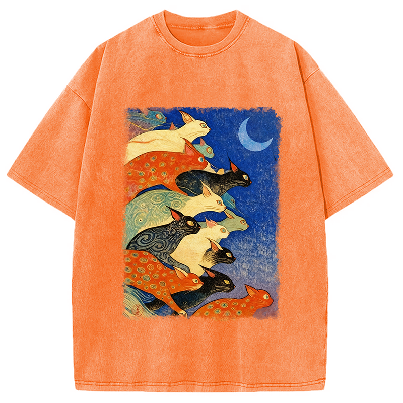 bbb Colorful Flowing Cats Washed T-Shirt