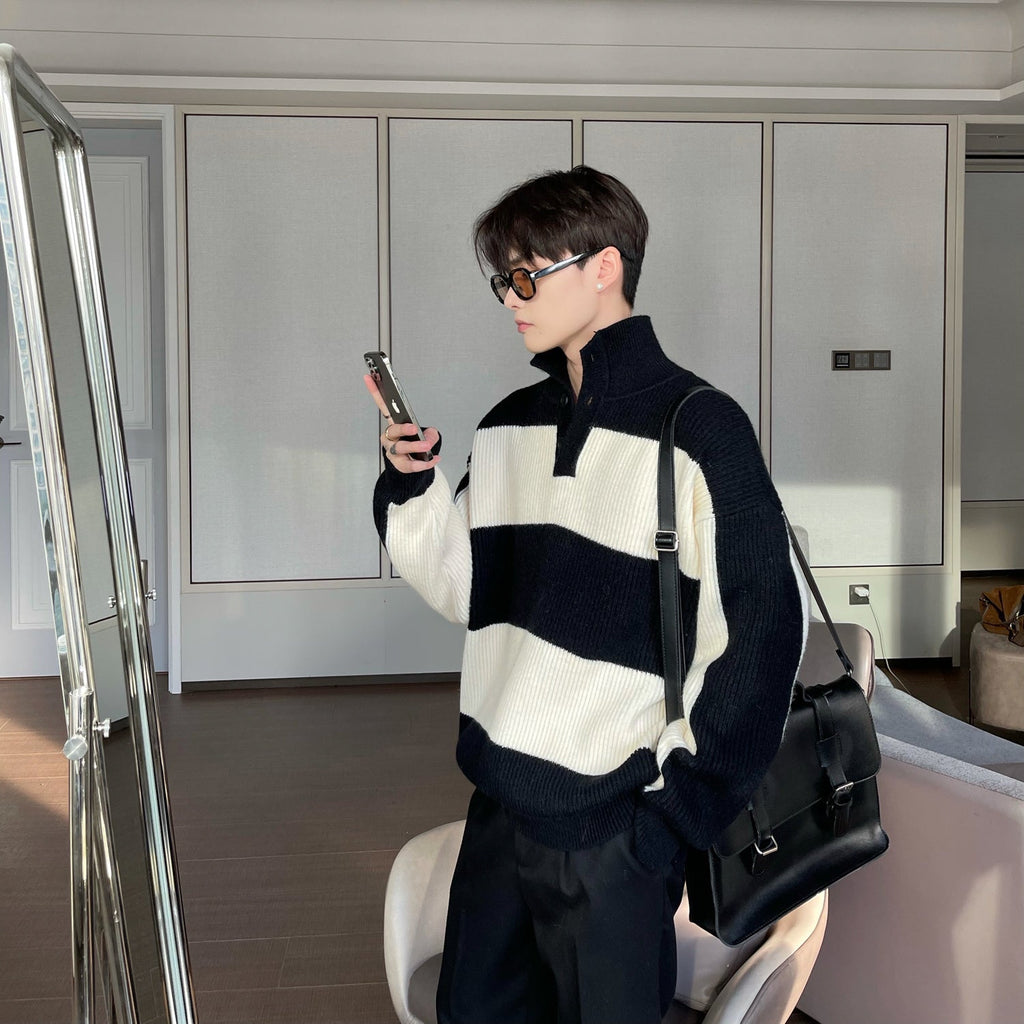 Warm Men’s Turtleneck Sweater - Relaxed Ribbed Knit, Winter