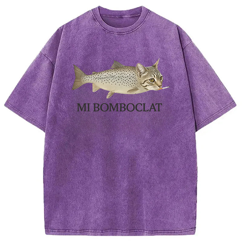 bbb Bomboclat Fish Cat Meme Washed T-Shirt