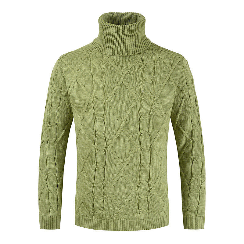 Warm Cozy Men's Turtleneck Sweater - Loose Cable Knit