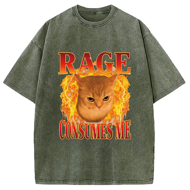 bbb Rage Consumes Me Edgy Funny Cat Meme Washed T-Shirt