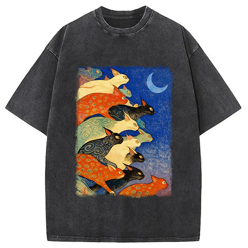 bbb Colorful Flowing Cats Washed T-Shirt