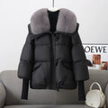 Insulating Women's Puffer Jacket - Short Boxy Fur Collar