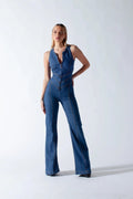 90s Inspired Denim Overalls for Women, Body-Hugging Fit, Classic Denim Blue, Easy Care Jean Jumper