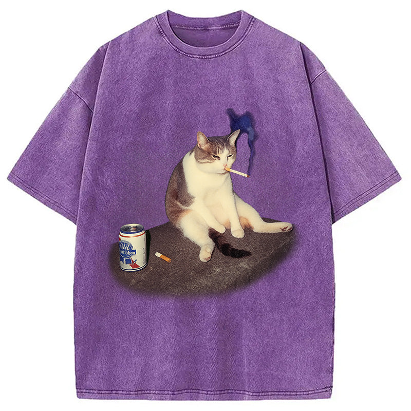 bbb Custom Cat Smoking Meme Washed T-Shirt