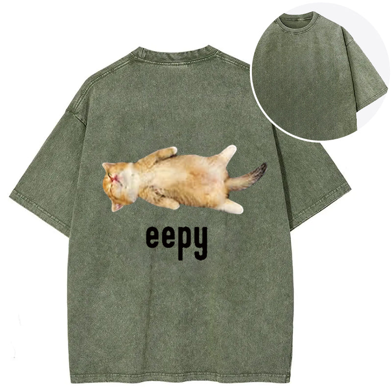 bbb Silly Sleepy Cat Meme Back Washed T-Shirt