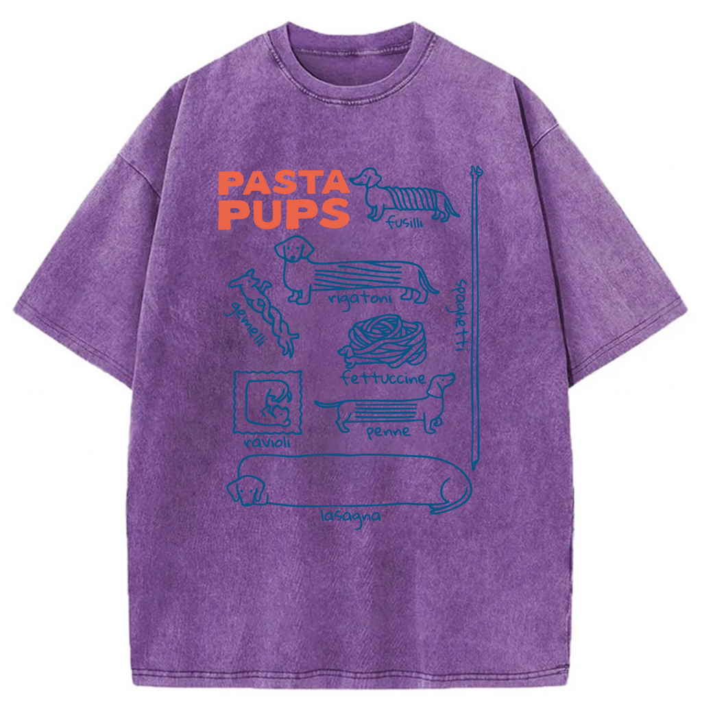 bbb Pasta Pups Dachshunds As Pasta Types Washed T-shirt