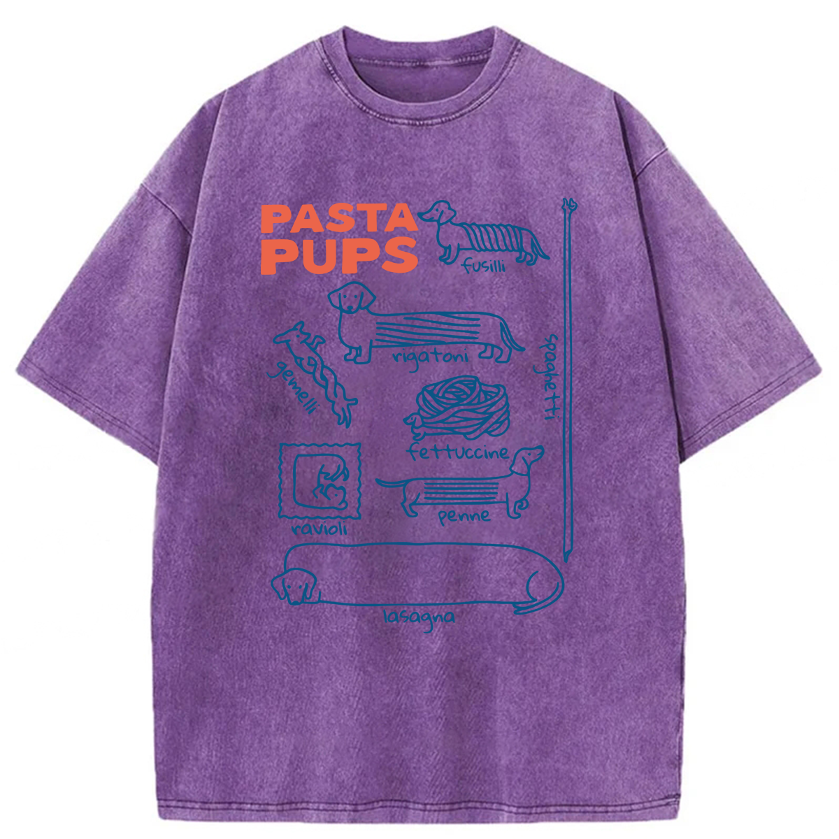 bbb Pasta Pups Dachshunds As Pasta Types Washed T-shirt