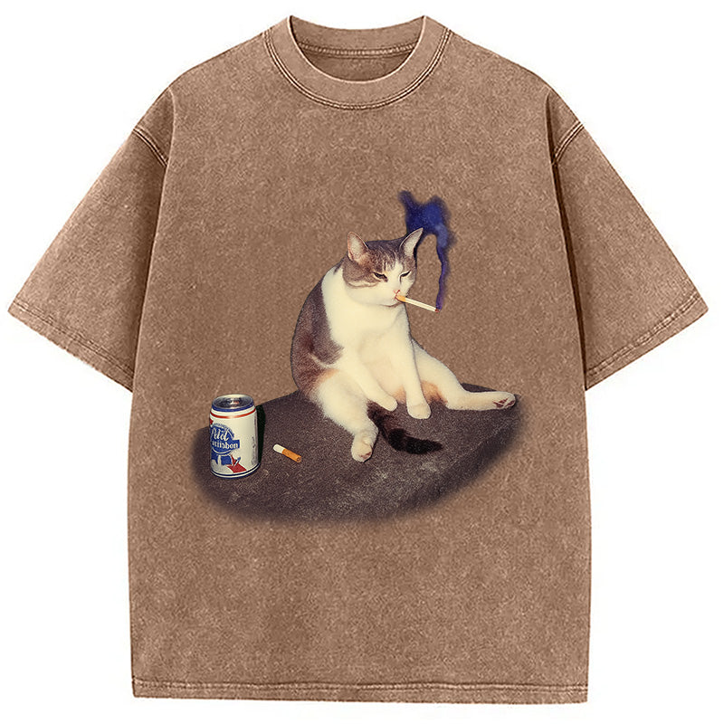 bbb Custom Cat Smoking Meme Washed T-Shirt