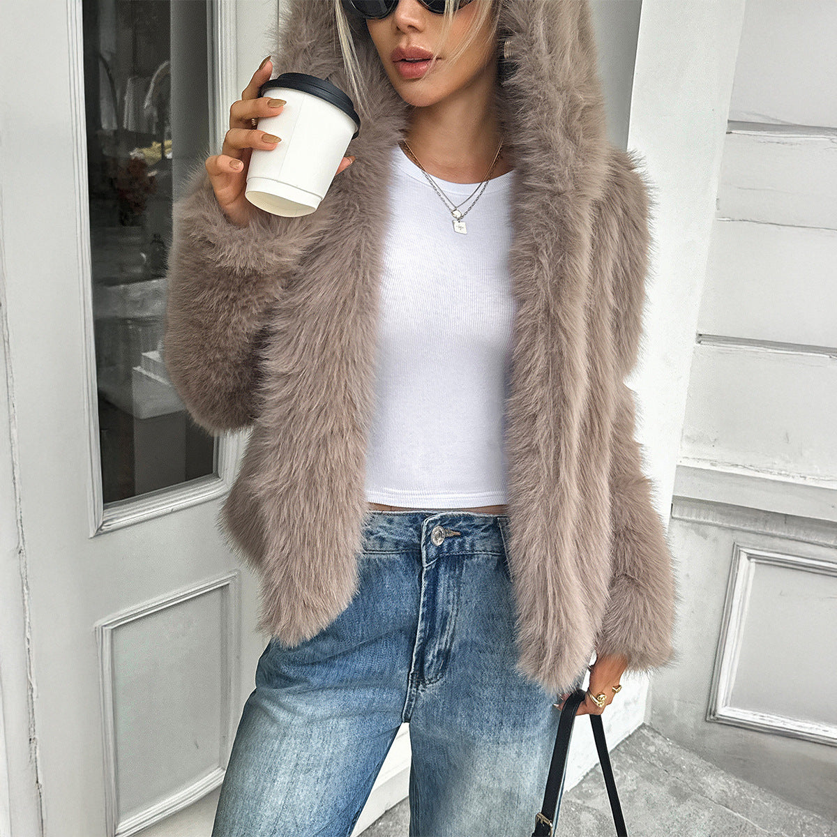 Warm Women's Fleece Coat - Boxy Hip Length, Faux Fur