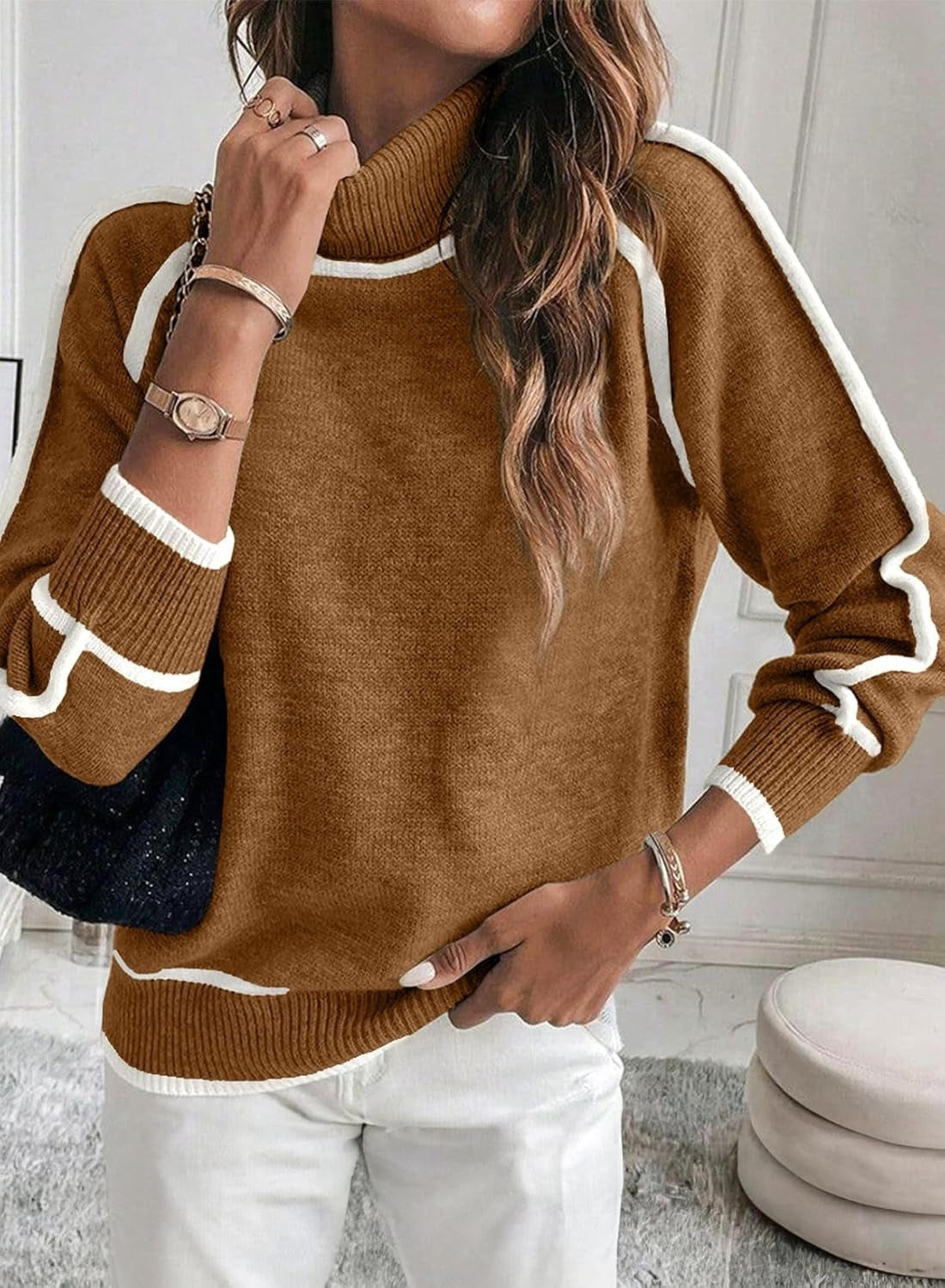 Warm Women Highneck Sweater - Raglan Cut Poly Knit Winter