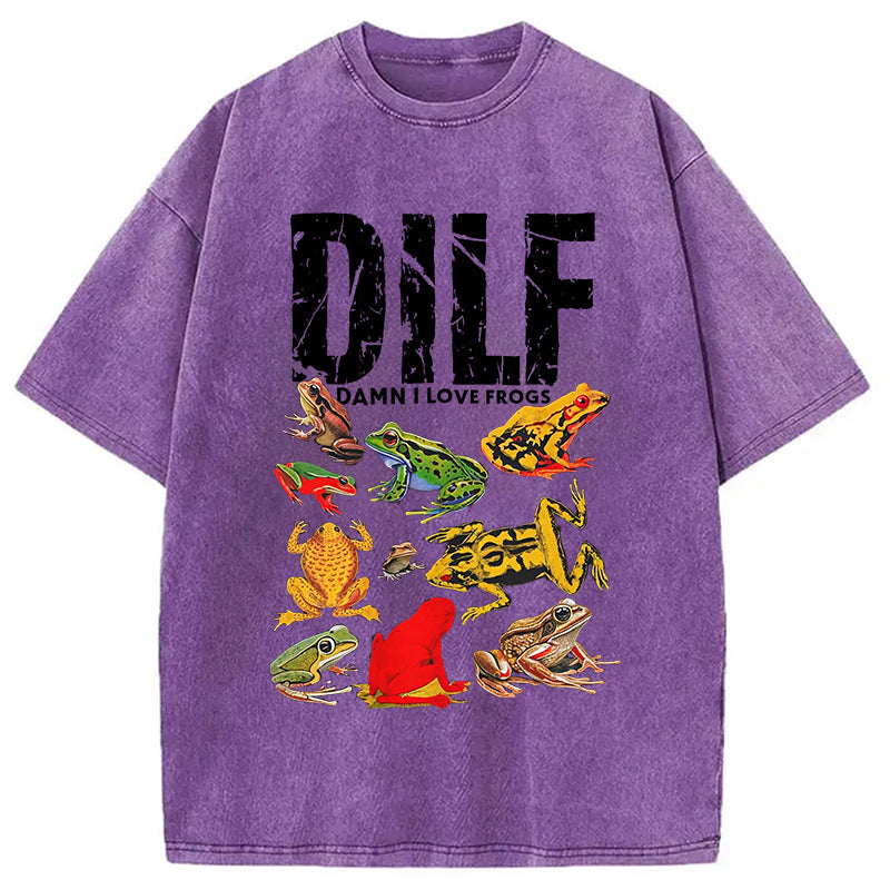 bbb DILF Man I Love Frogs Funny Meme Washed T-Shirt